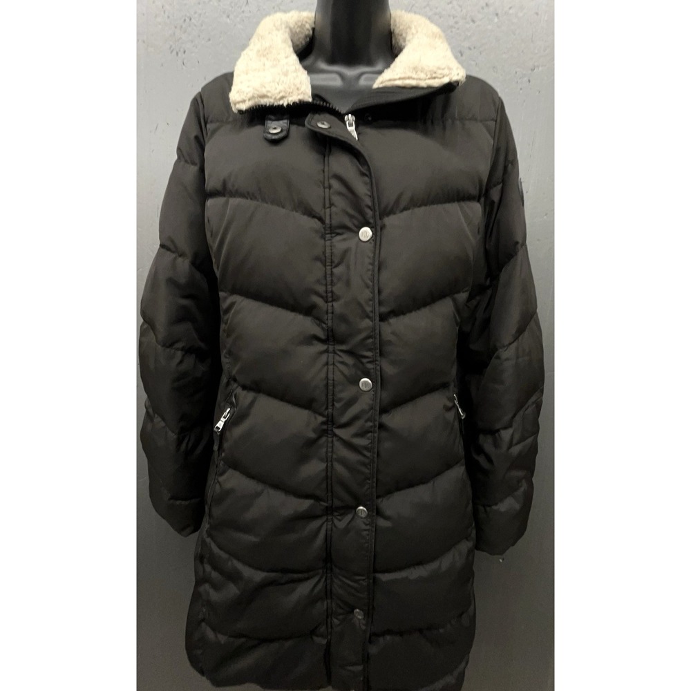 Lauren Ralph Lauren Down Coat L Black Sherpa‎ Collar Zip Pockets Preppy Warm
